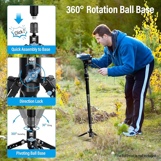 SIRUI SVM-165 Rapid Monopod for Cameras, 65” Carbon Fiber Monopod with Feet, One-Step Rapid Height Adjustment, Lightweight Travel Mono pod for DSLR Camera, Modular 3 in 1, Max Load 22lbs