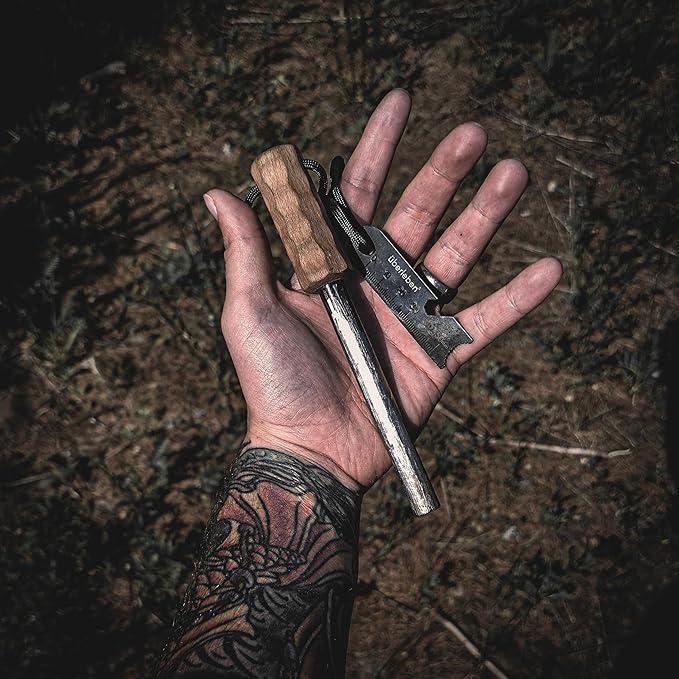 überleben Kräftig Ferro Rod Fire Starter for Survival – Up to 20,000 Strikes, 1/2" Thick Fire Steel with Multi-Tool Striker and Lanyard – Waterproof Flint and Steel for Camping