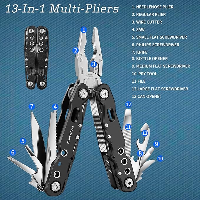 Multitools Gifts Set for Papa with 14-In-1 Multi-Pliers, Pocket Knife, Tactical Pen, Gifts for Grandfather Stocking Stuffers Multi-tools Kit(BEST GRANDPA EVER)