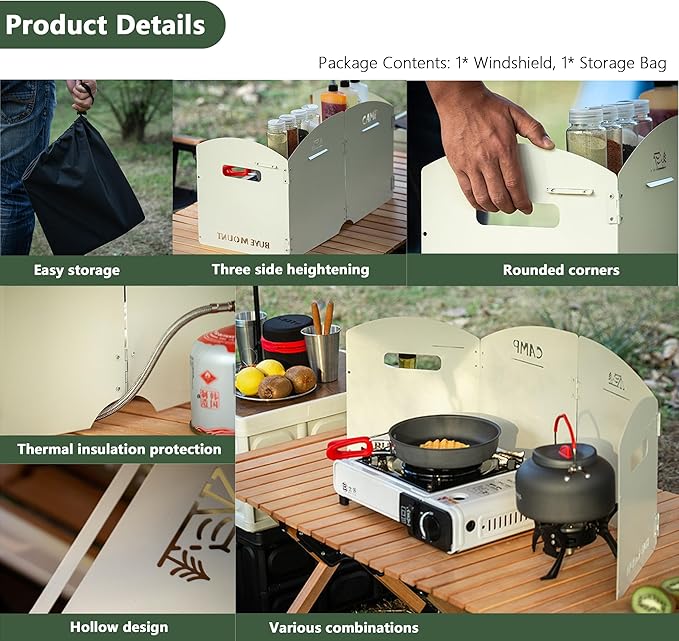 Outdoor Wind Deflector,Cassette Stove Folding Wind Deflector, Steel Windproof Hood for Stove, Gas Stove Wind Deflector, Camping Thickened Stove Ring, Portable 4 Plates Wind Blocker (Black)