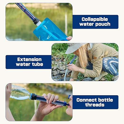 Navy Blue 1 Pack Water Filter Straw Outdoor Portable Personal Water Filter Straw Water Purifier Survival Gear and Equipment for Hiking Camping Travel and Emergency