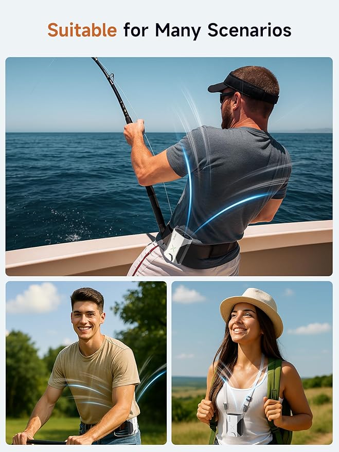 Portable Waist Fan Clip on Belt , 5-Speed Adjustable Wearable Personal Cooling Fans, Rechargeable Battery Operated,Hands-Free Hanging Neck Fan,for Warehouse, Camping, Outdoor,Travel(Black & Gray)