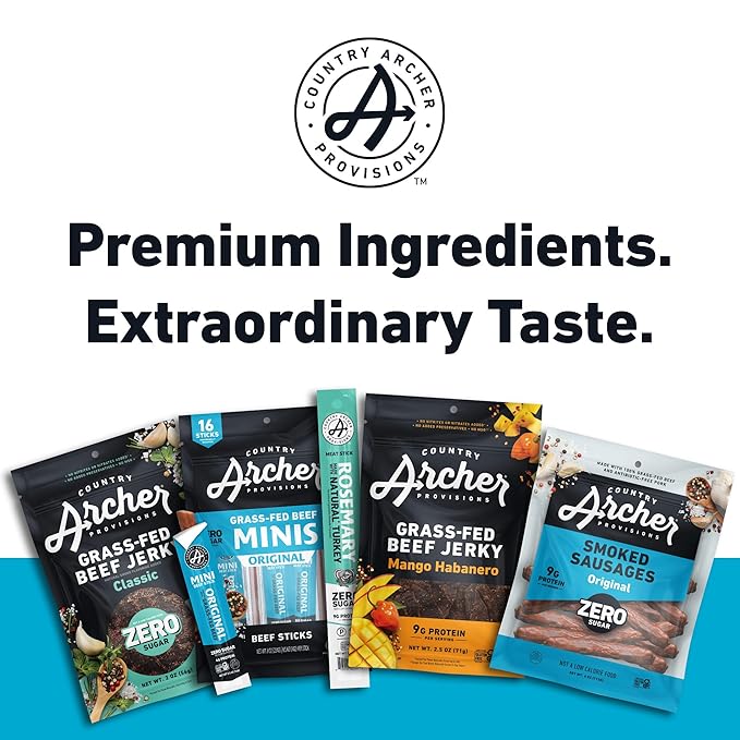 Country Archer Mini Turkey Jerky Sticks - All Natural Turkey Sticks, Protein Snack for People, Meat Snack, Gluten Free, Keto, Rosemary Flavor - 0.5 oz (Pack of 36)