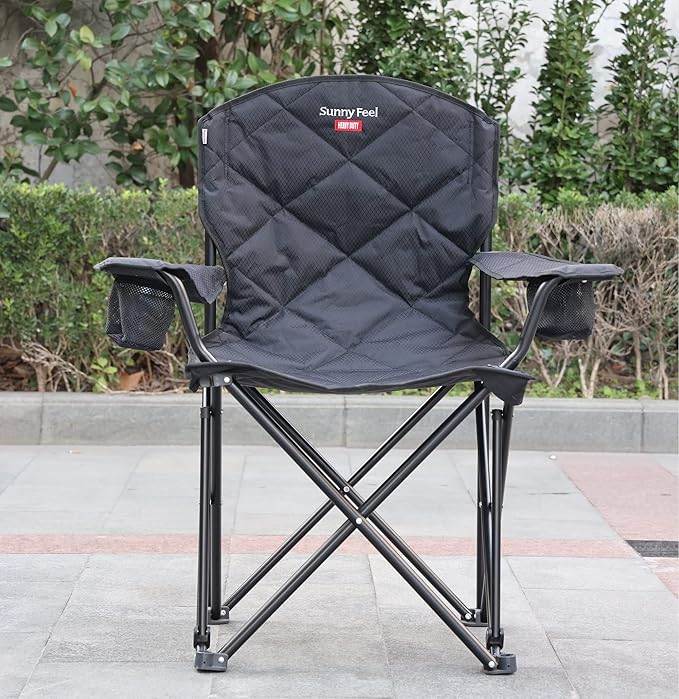 SUNNYFEEL XXL Oversized Camping Chair Heavy Duty 800 LBS for Big Tall People Padded Portable Folding Quad Lawn Chairs with Armrest Cup Holder & Pocket for Outdoor/Travel/Picnic/Camp/Sports