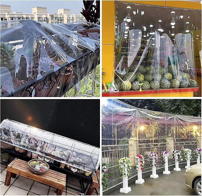 10' X 10' Outdoor Clear Tarp Curtain Waterproof Wind-Proof 0.35mm Transparent Vinyl Tarp for Patio Pergola Garden Canopy Rainproof Anti-Tear PVC Thick Cover with Grommets