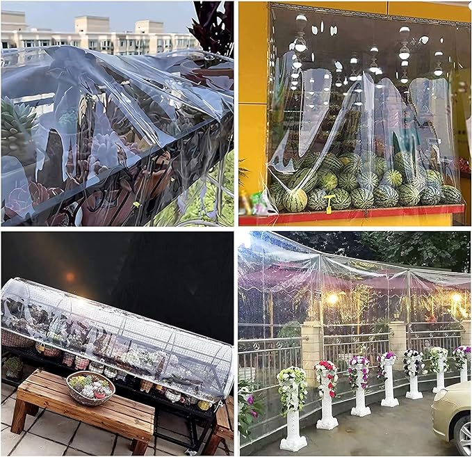 9' X 12' Outdoor Clear Tarp Curtain Waterproof Wind-Proof 0.35mm Transparent Vinyl Tarp for Patio Pergola Garden Canopy Rainproof Anti-Tear PVC Thick Cover with Grommets