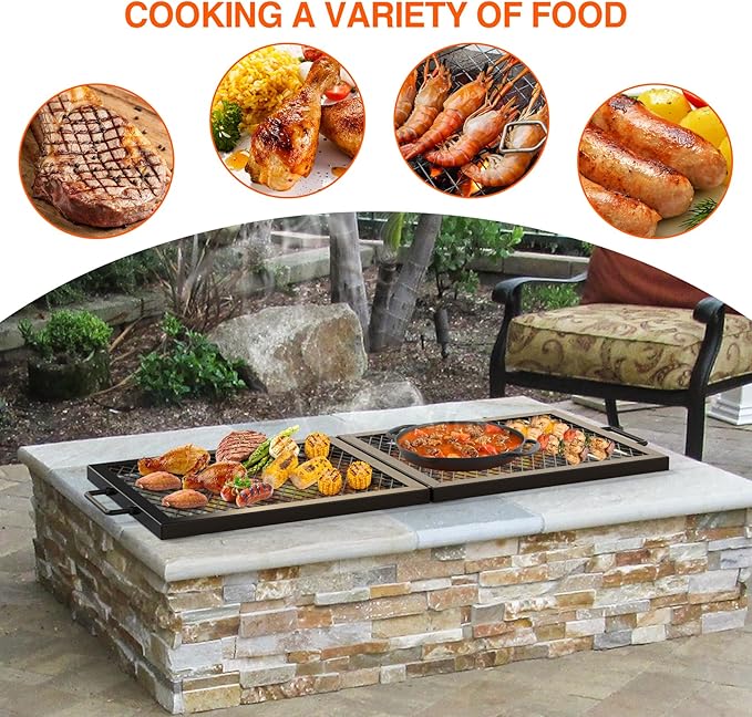 Onlyfire Foldable X-Marks Fire Pit Cooking Grate, Portable Rectangle Campfire Grill Grate with Handles, Heavy Duty Steel Campfire BBQ Grill for Outdoor, 36 inch