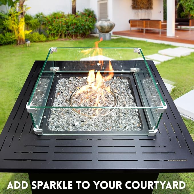 20 Pounds Fire Glass 1/4 Inch High Reflective Tempered Firepit Glass Rocks for Fireplace, Fire Pit Table, Fire Bowl and Landscaping (Crystal Clear)