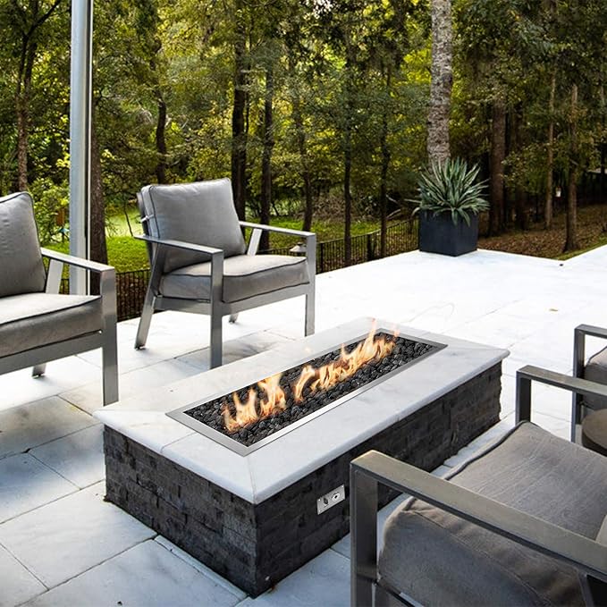 Stanbroil 24 x 8 Inch Rectangular Drop-in Gas Fire Pit with Spark Ignition Kit, 304 SS, Propane Gas Version, 90,000 BTU’s Max