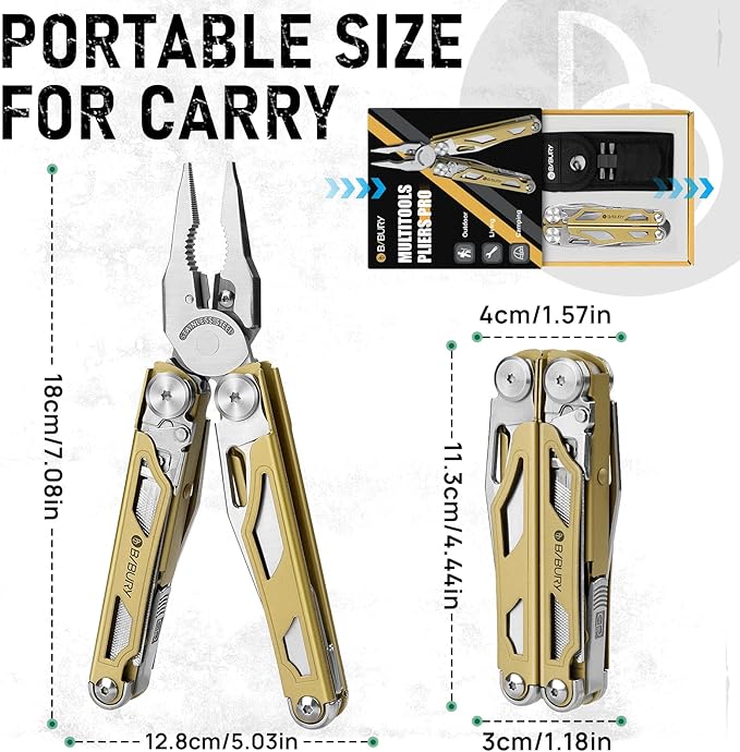 BIBURY Multitool Pliers Pro BI2045, Foldable Multitools with Replaceable Wire Cutters and Saw, Stainless Steel Multi Tool w/Upgraded Scissors and Screwdriver Set, Ideal for Camping, Hiking, Survival