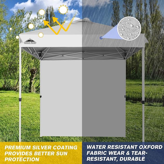 EAGLE PEAK Pop Up Canopy Tent with 1 Sidewall, Easy Setup Event Tent, Outdoor Sun Shade, Wheeled Carry Bag, Stakes and Guy Ropes, Instant Canopy 6.6x6.6, White