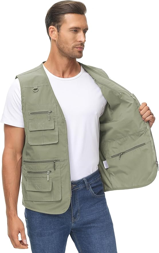 Lentta Men's Fishing Vest Summer Outdoor Lightweight Work Photo Vest 16 Pockets