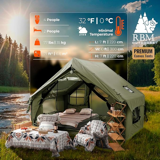 Panda Inflatable Tents for Camping with Stove Jack, Canvas Blow Up, Easy Setup Inflatable Tent, Waterproof Hot Inflatable Outdoor House, Casa de Campaña with Hand Pump