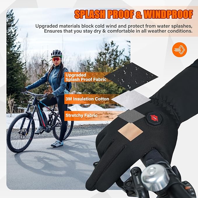 Dr.Warm Heated Gloves for Men Women, Electric Heated Gloves with Touchscreen Fingers, Rechargeable Battery Thermal Thin Hand Warmer for Running Driving Arthritis Hand