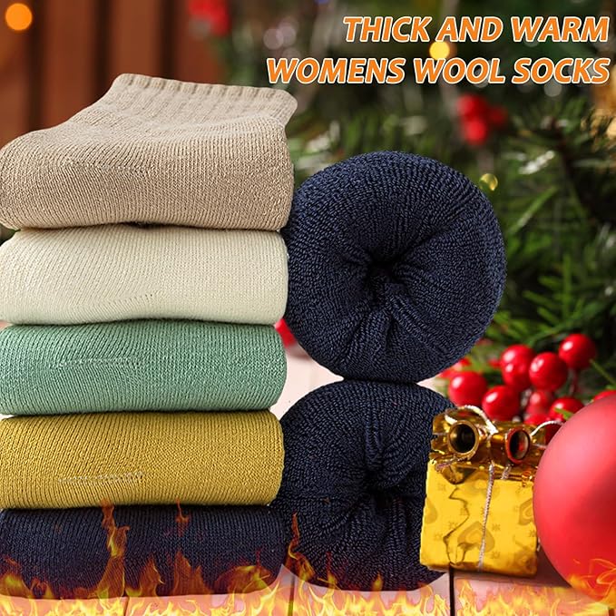 VoJoPi Wool Socks for Women Thermal and Warm Hiking Socks Winter Thick Cozy Cushion Boot Work Socks 5 Pairs
