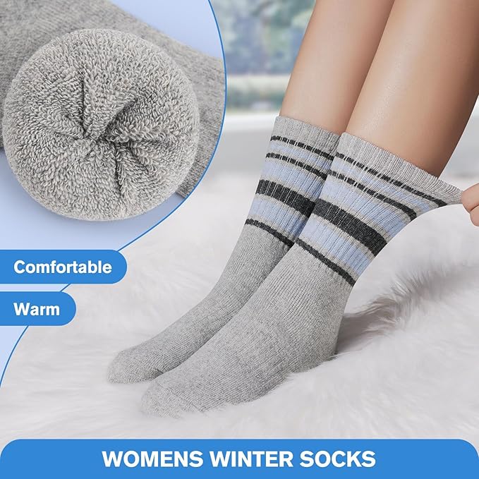 SIMIYA 5 Pairs Merino Wool Socks for Women Winter Thick Warm Hiking Socks Women Thermal Crew Cushion Socks