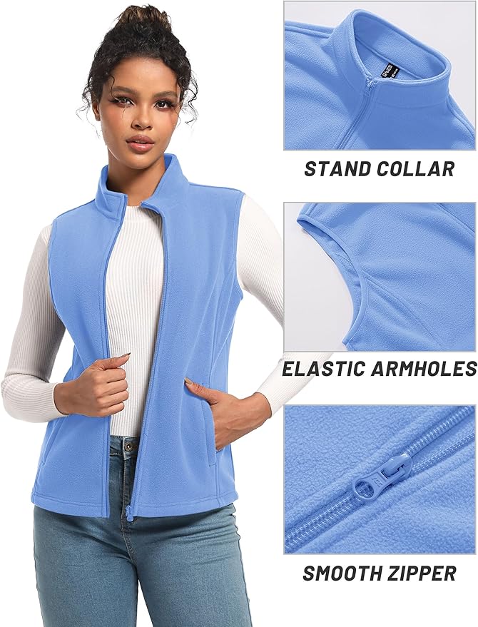 TACVASEN Women's Fleece Vest Lightweight Warm Vests Outerwear Sleeveless Zip Jacket Fall Winter Soft Vest with Pockets