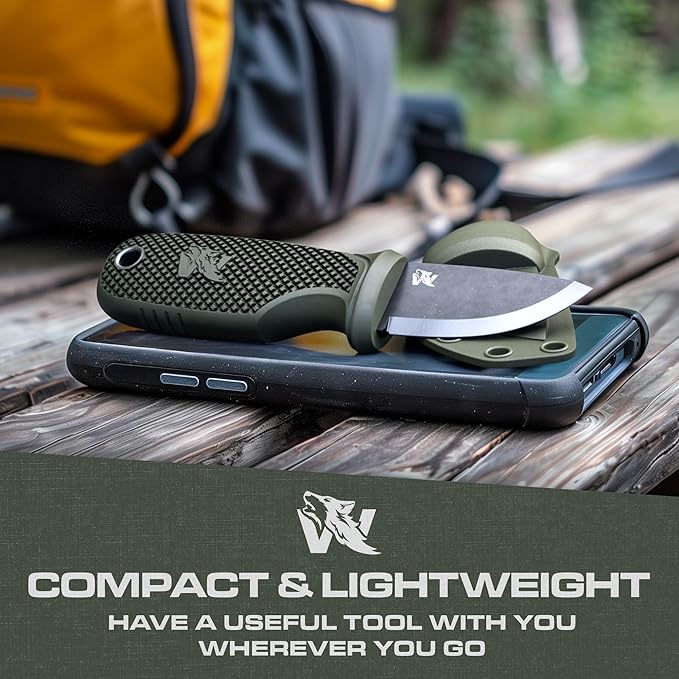 W-MINI 2 - EDC Neck Knife with Sheath and Necklace - Small EDC Fixed Blade Knife Necklace and Belt Clip - Pocket Fixed Blade Knives - Full Tang Neck Knife with Sheath Tactical + Fire Starter