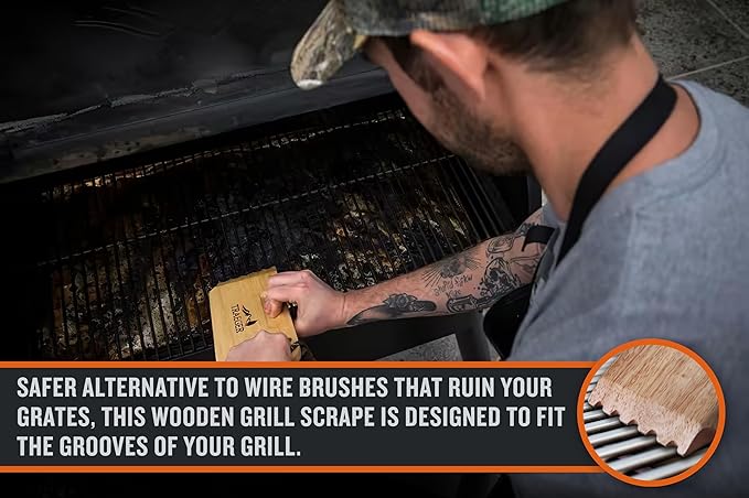 Traeger Grills BAC454 Wooden Grill Scraper – Solid Hardwood Grill Grate Cleaner, Compatible with Pro Series, Ironwood, and Timberline Grills, Safe Bristle-Free Grill Cleaning Accessory