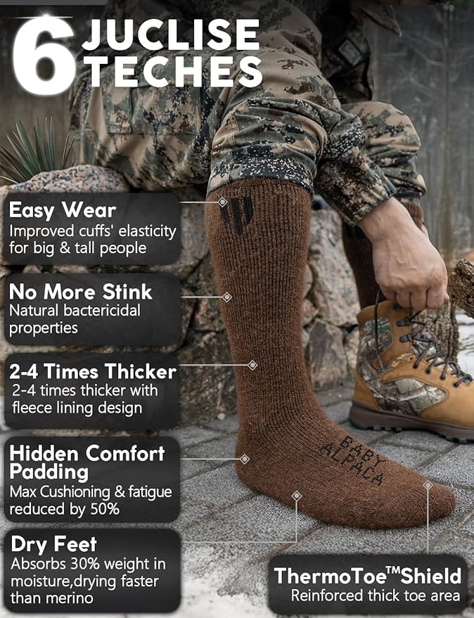 Alpaca Wool Boot Socks Men and Women, Heavyweight Thick Thermal Socks Cold Weather Hunting Hiking, Moisture Wicking