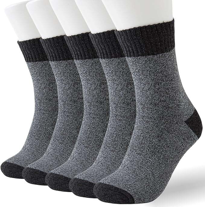 Josnown 5 Pairs Wool Socks Mens, Thick Warm Winter Thermal Cozy Boot Socks