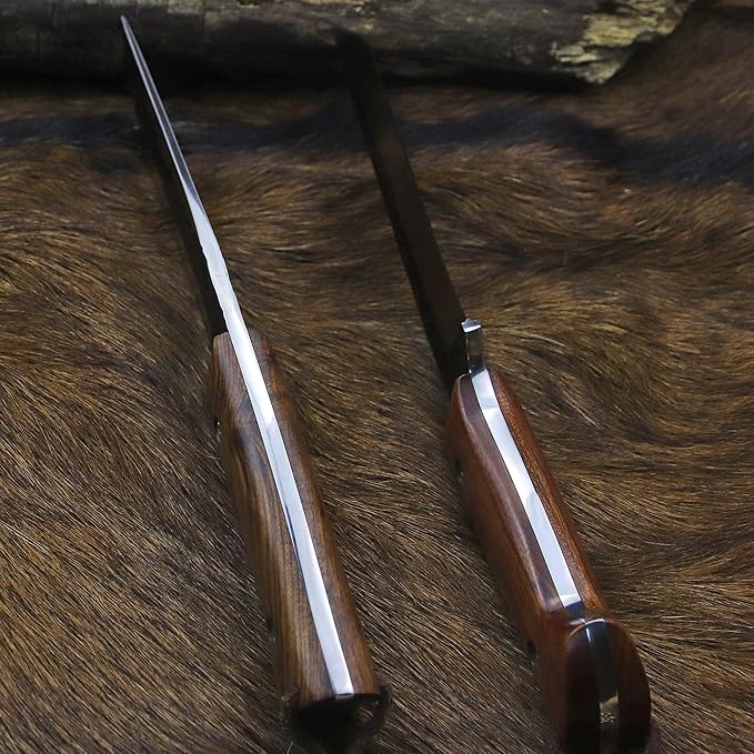 BA-KOR Yellow pear wood handle 5mm 9CR18MOV steel (9.8IN) full Tang forged fixed knife + sheath & (5.9IN) iron ceric igniter, suitable for outdoor camping, tactical survival, EDC, hunting knife