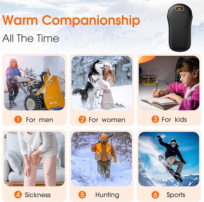 Hand Warmers Rechargeable,2 Pack Double Sided Heating Warmer That Surrounds Warmth for Palm and Fingers,Magnetic Electric Handwarmers 10000mAh with Adjustable Temp,Winter Gifts for Men and Women