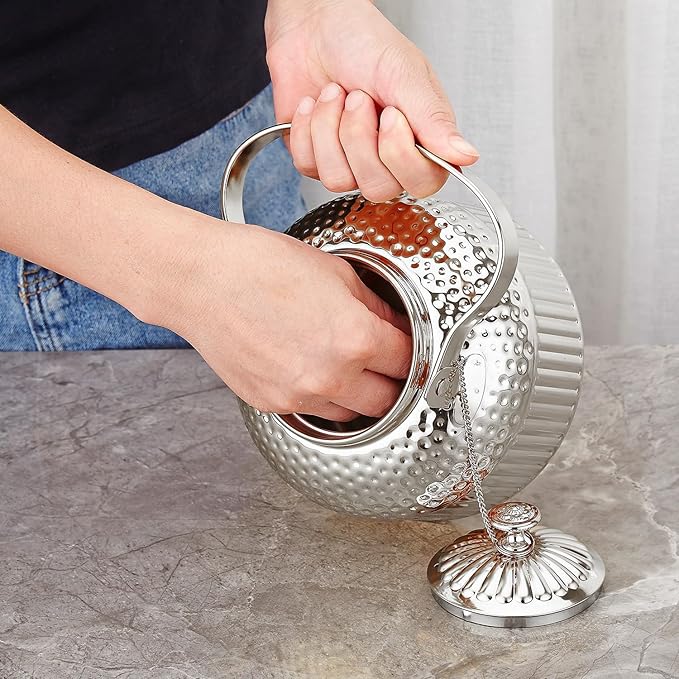 SANQIAHOME Antique 1.5L (50Oz) Stainless Steel Teapot with Infuser Silver