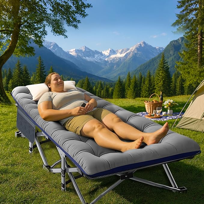 ABORON Oversized XXL Folding Camping Cot W/Mat for Adults, 78" L x 32" W x 18" H Heavy Duty Outdoor Bed with Carry Bag,1200 D Layer Oxford Travel Camp Cots