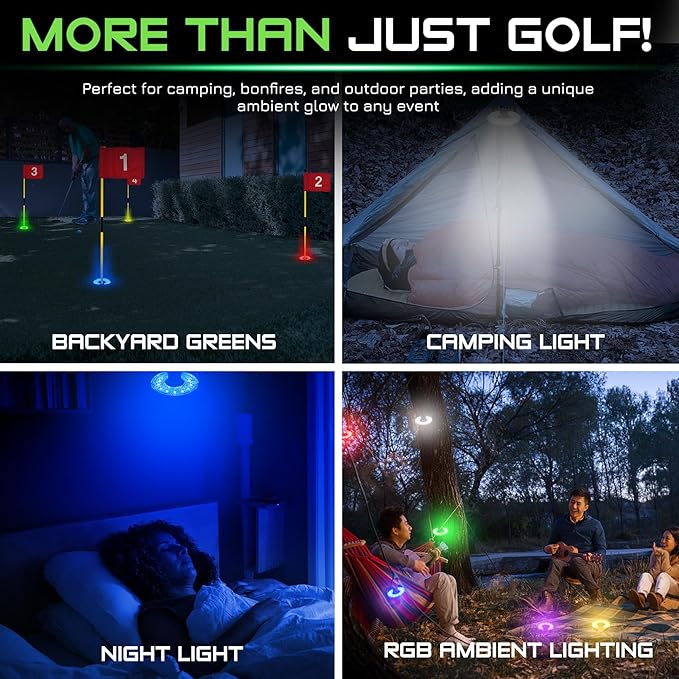 KINGTOP Rechargeable LED Golf Hole Light - Waterproof, Focused Illumination Lens, Remote-Controlled, Perfect for Backyard Night Golf Practice Putting Green Cup Lights, Camping, Outdoor Party