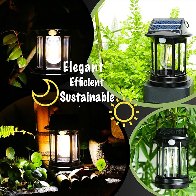 Solar Motion Sensor Lanterns, Outdoor Hanging Lamps, Waterproof, Camping Lights, Rechargeable, Battery Powered, Bright, Decoration for Outside, Porch, Garden, Patio, Yard, Retro Vintage, Gifts