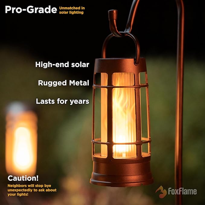 Metal Outdoor Solar Lantern, Flickering Solar Lanterns Outdoor Waterproof with Patented LED, Outdoor Lanterns for Porch, Patio, Garden, Tabletop, Hanging Use, Matte Black (4 Pack)
