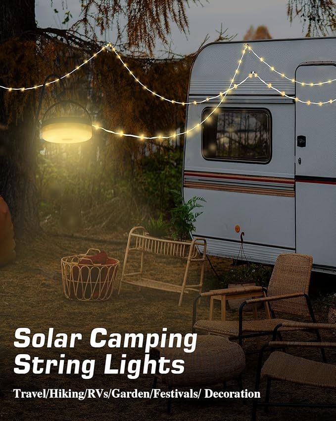 Anpro 4 in 1 Solar Camping String Lights, 39.4Ft Ultra Long String with 150LEDs, 3600mAh Solar Powered and USB Rechargeable Light with Remote Control, Portable Camping Light for Hiking, Decorations