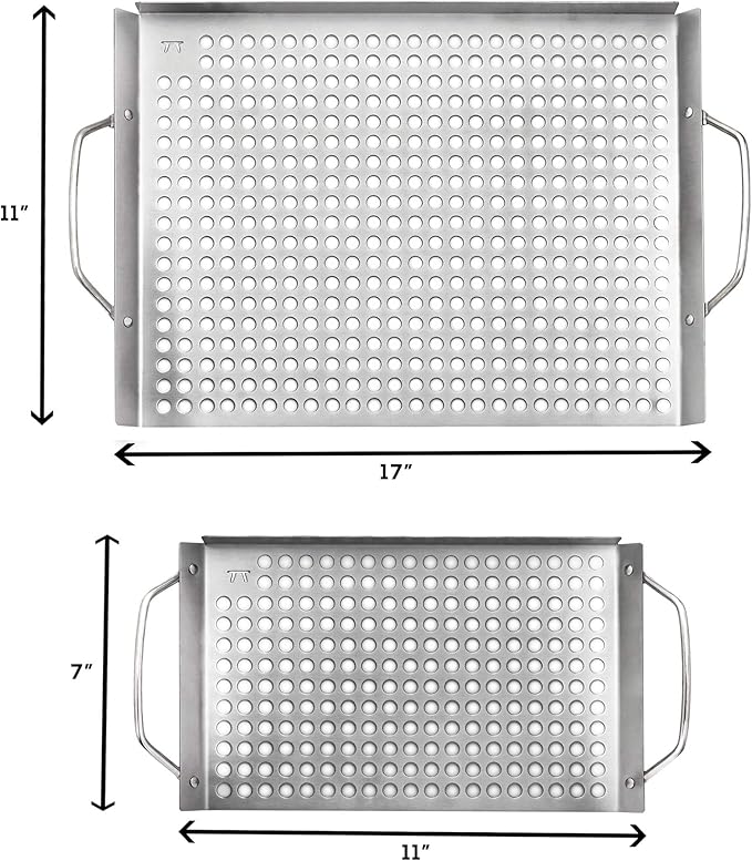 Outset 76630 Stainless Steel Grill Topper Grid, Set of 2, 11"x7" and 11"x17"