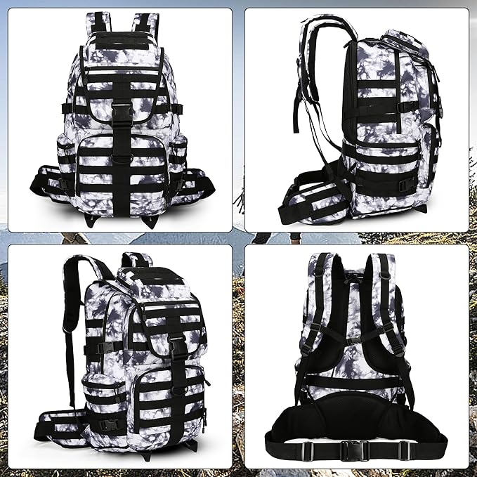 50L Military Tactical Backpack Hiking Waterproof Backpack Large Military Pack 3 Day Assault Pack Molle Bag Rucksack (White Camo)