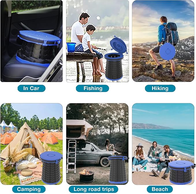 ALEVMOOM XXL Portable Toilet for Camping,880lbs Capacity,19.7" H Adjustable Portable Toilet with 7 Garbage Bags,Porta Potty for Adults,Collapsible Luggable Loo for Camping/Travel/Hiking/Car