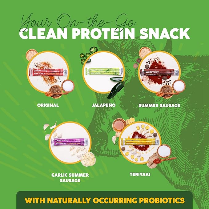 Paleovalley 100% Grass Fed Beef Sticks - Delicious Gluten Free Beef Snack - High Protein Keto Friendly, 50 Count Variety Pack