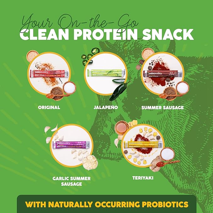Paleovalley 100% Grass Fed Beef Sticks - Delicious Gluten Free Beef Snack - High Protein Keto Friendly, 40 Count Variety Pack