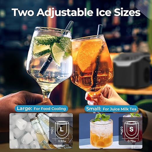 Countertop Ice Maker Machine, 8 Ice Cubes in 6 mins, 26lb/Day Bullet Ice with 2 Sizes- Portable Mini, Energy Saving & Basket/Scoop for Home/Party/Travel/Camping/Bar,Grey