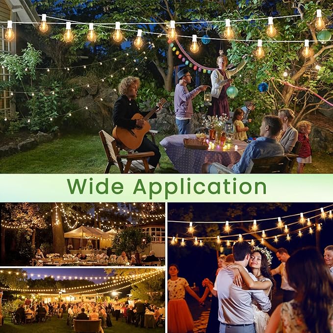 Outdoor String Lights, 100FT LED Patio String Light, String Lights for Outside with 53 LED Bulbs (3 Spare), White Outdoor Light for Yard, Gazebo, Pergola, Porch, Balcony, White Cord