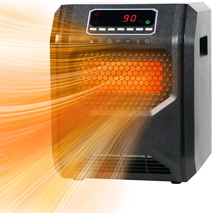 Comfort Portable Quart Infrared Heater for Indoor Use Realsmart 1500 W 3 Heating Mode LCD Display Remote Control Overheat Tip Over Protection Safe Electric Heaters for Large Rooms