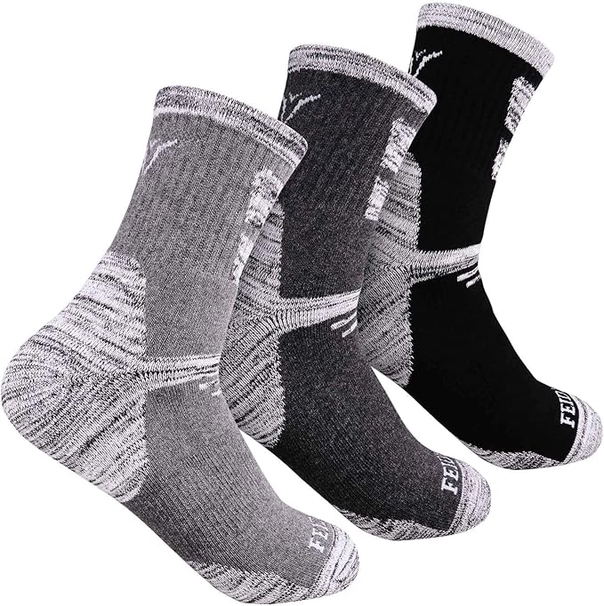 FEIDEER Men's Hiking Walking Socks, Multi-pack Wicking Cushioned Outdoor Recreation Cotton Quarter Crew Socks