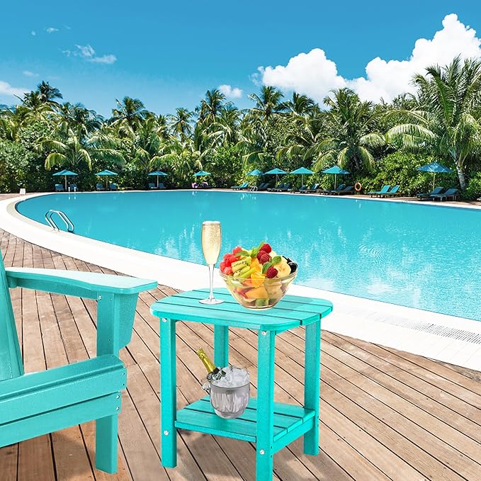 LZRS Double Adirondack Side Table, Outdoor Side Tables, End Tables for Patio, Backyard,Pool, Indoor Companion, Easy Maintenance & Weather Resistant(Turquoise)