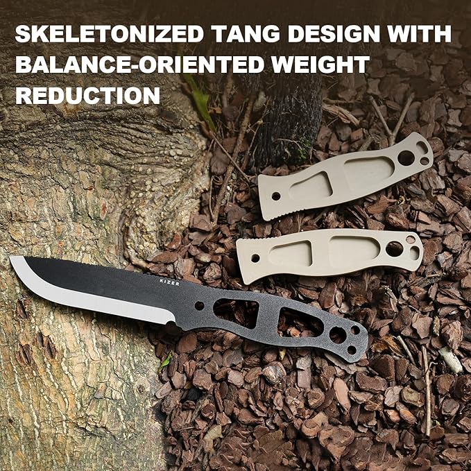 Kizer Polaris Fixed Blade Knife, 4.23" 1095 High Carbon Steel Blade Camping Knife with Tan G10 Handle, Survival Hunting Bushcraft Knives with Adjustable Sheath & Sharpener, 1100A4