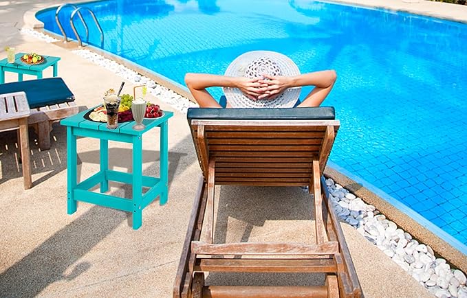 LZRS Adirondack Square Outdoor Side Table for Patio, Pool Composite Patio Table,HDPE End Tables for Backyard,Pool, Indoor Companion, Easy Maintenance & Weather Resistant(Turquoise)