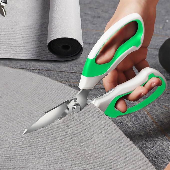 Utility Scissors Heavy Duty: sharp Scissors All Purpose heavy duty, Easy Cutting Carpet, Cardboard, Wires, Leather, Fabric(8'' Green)