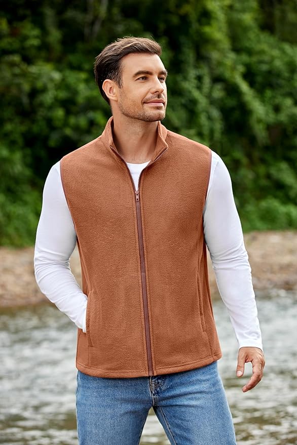 COOFANDY Mens Polar Fleece Vest Lightweight Sleeveless Jacket Warm Zip up Outerwear Vests with Zipper Pockets for Hiking