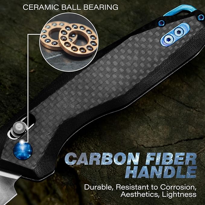 Dispatch Axis Lock Folding Pocket Knife with Clip, 3.27" D2 Steel Blade and Carbon Fiber Handle, Camping Folding Knives for Men Women Hiking Survival Pocketknife
