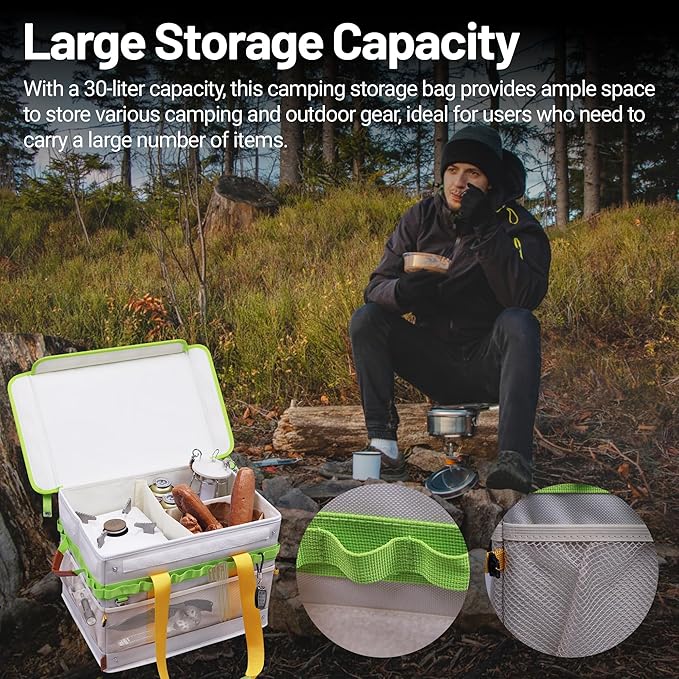 Himalaya Camping Organizer and Storage Tote, Carrot Orange Camping Organizer Containers with Adjustable Dividers, 30L Tactical Bag for Cooking Utensils Cookware Hiking Picnic RV
