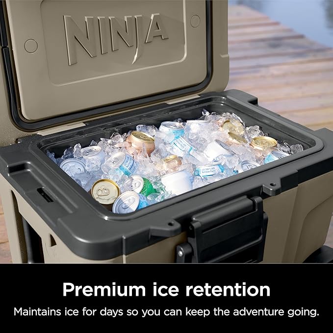 Ninja | Cooler | FrostVault 45QT Cooler with Wheels | Insulated with Temp Dry Storage Drawer | Keeps Ice Cold for Days | for The Beach, Camping, Picnics & More | Birch Beige | FB245CS